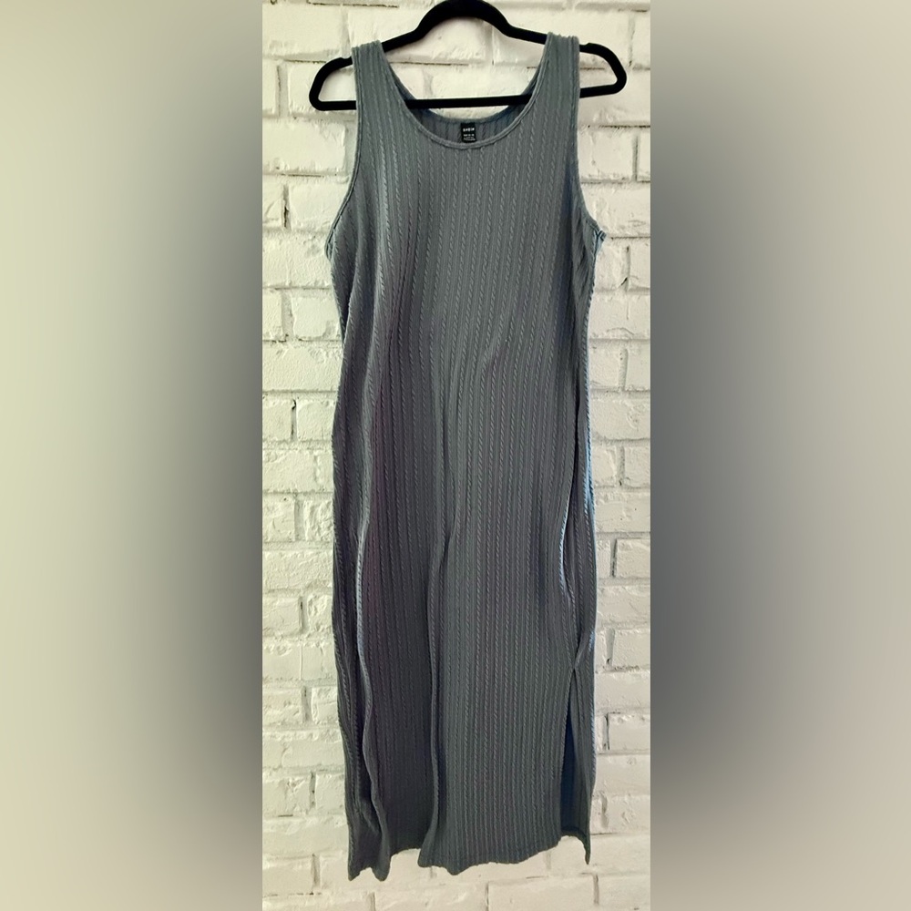Textured Knit Dress in Blue Gray L